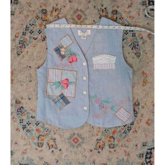 Vintage Petite Sophisticate 100% Cotton Embroidered Applique Vest Size Small - Picture 7 of 10